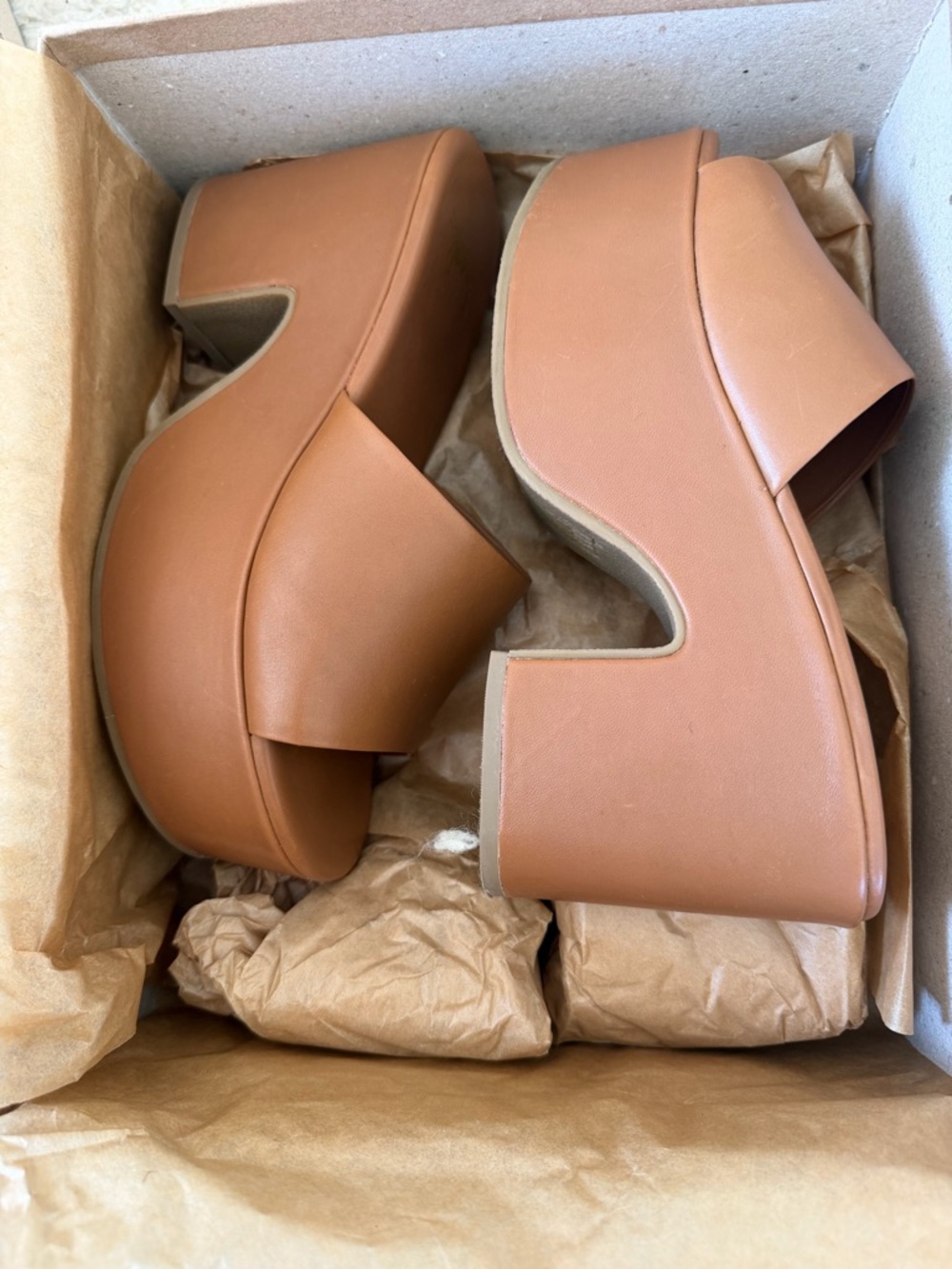 Beek Ibris Chunky Platform Slide Heels in Tan